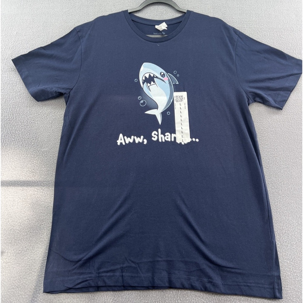 TeeTurtle Shirt Men's Large Blue Short Sleeve Tee Awww, Sharks